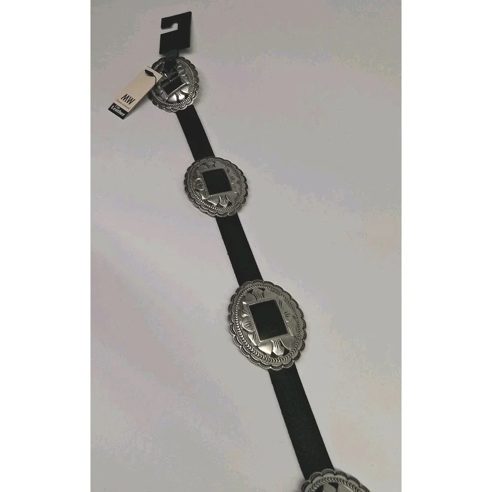 Most Wanted Women's Black Leather Concho Belt Cowgirl Southwestern Rodeo Size L